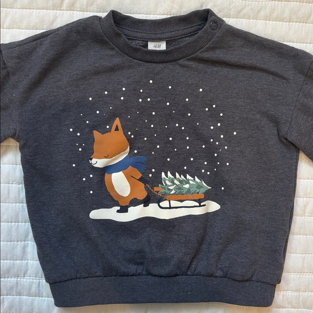 H&M Printed Sweatshirt Dark Grey Fox 2T